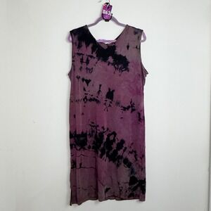 VTG Jacqueline Ferrar Tie Dye V Neck Sleeveless Dress Purple Black Womens 90s
